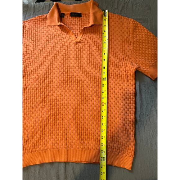 Saks Fifth Avenue Men’s Orange Textured Knit Polo Sweater Shirt Size Large - Picture 5 of 5